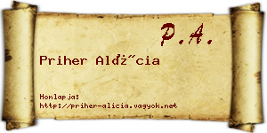 Priher Alícia névjegykártya
